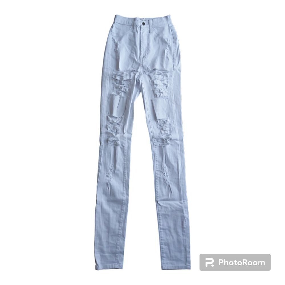 Aphrodite Women Style 4177 High Waist White Distressed Skinny Jeans - Size 3